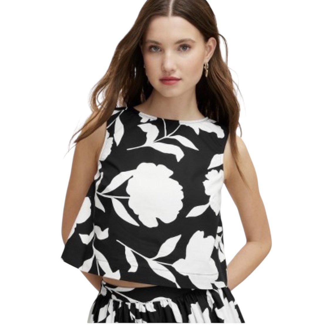 Kate Spade Black White Top Floral 100% Cotton Shell Tank *SMALL*