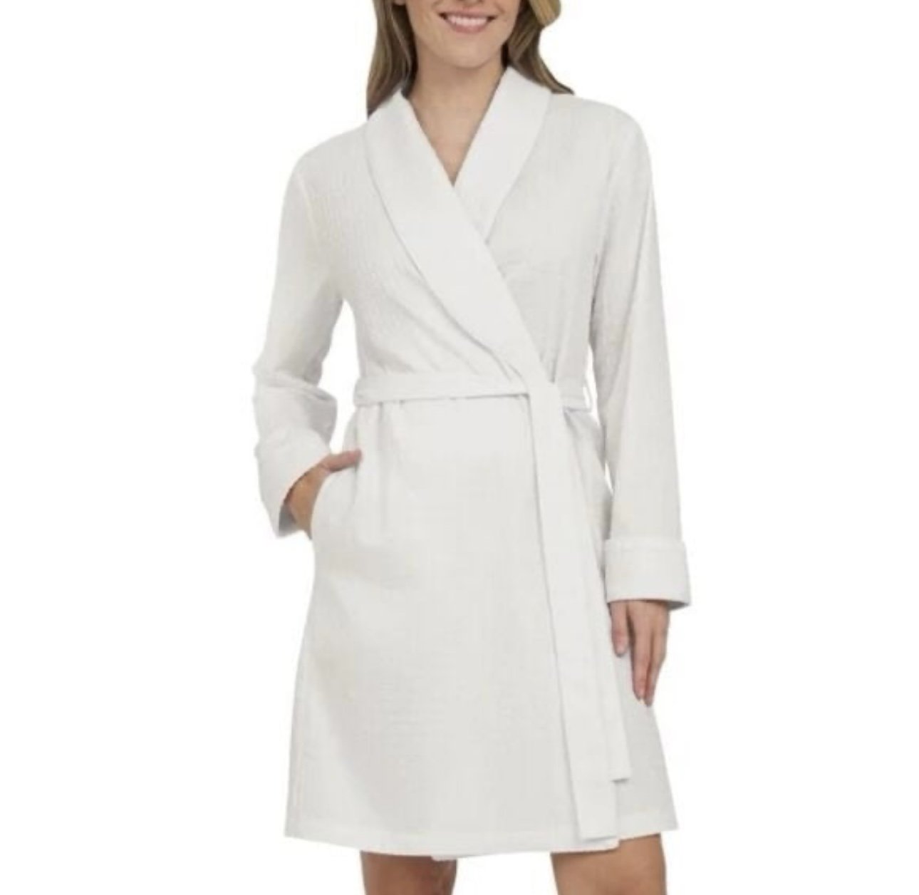Lands’ End Spa Resort waffle knit women’s Robe White L