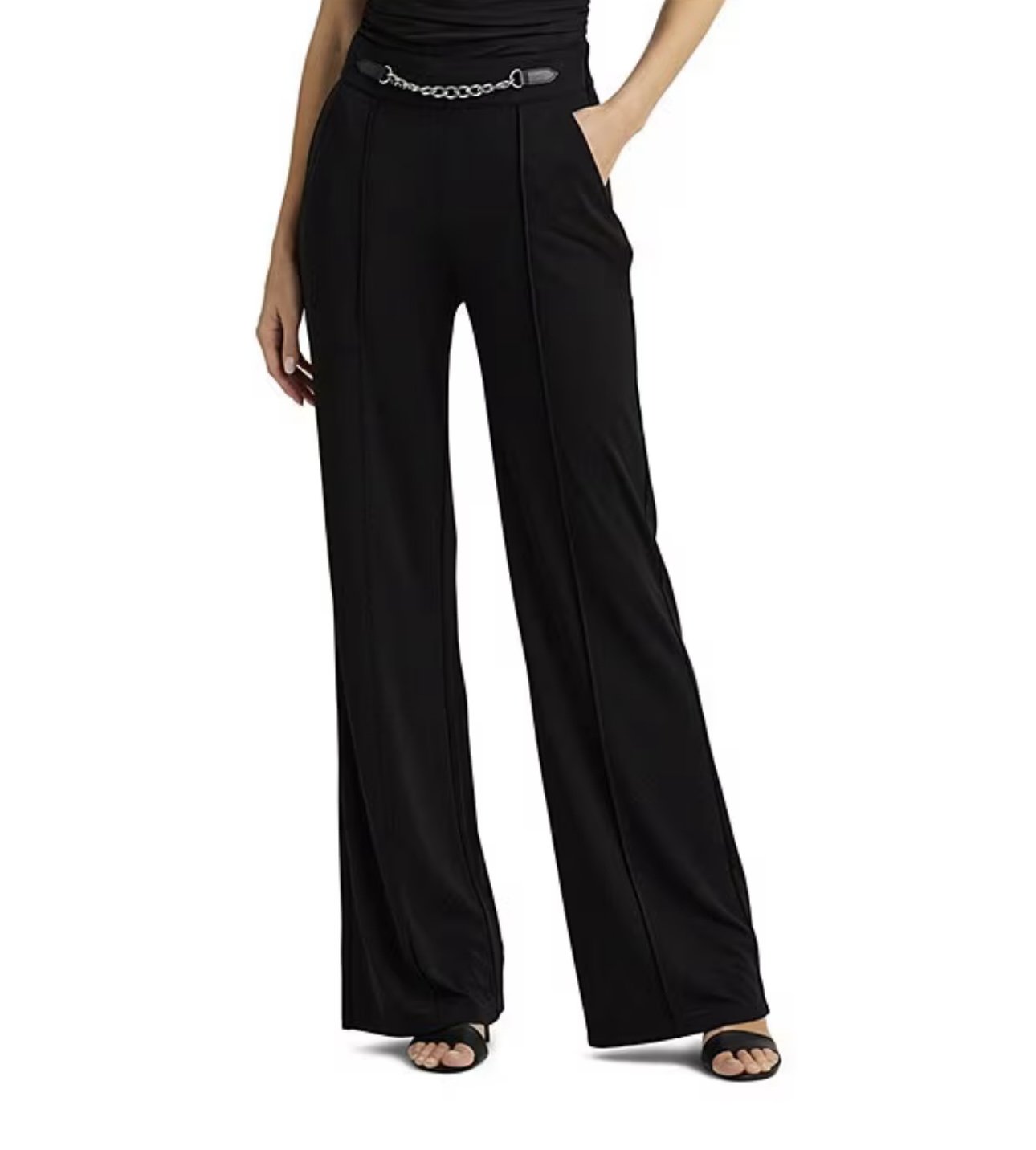Lauren Ralph Lauren Chain Trim Pleated Jersey Wide Leg Pant Black 8
