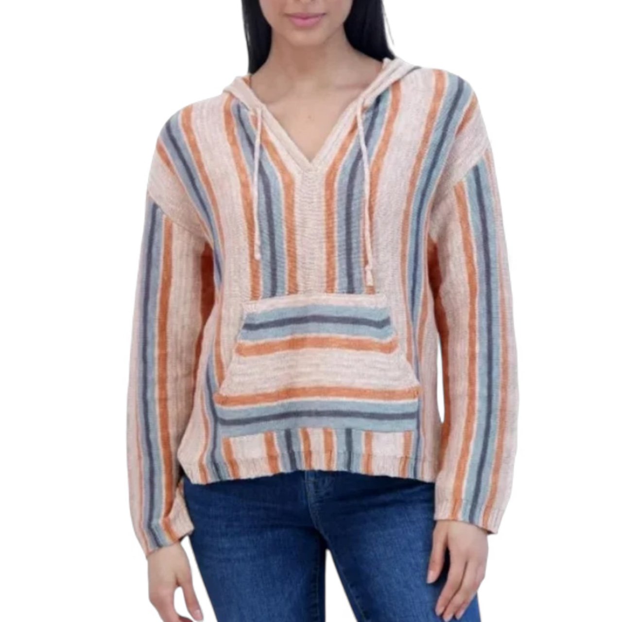Lucky Brand Women’s Size Medium (8-10) Baja Sweater Hoodie, Multi Stripe M