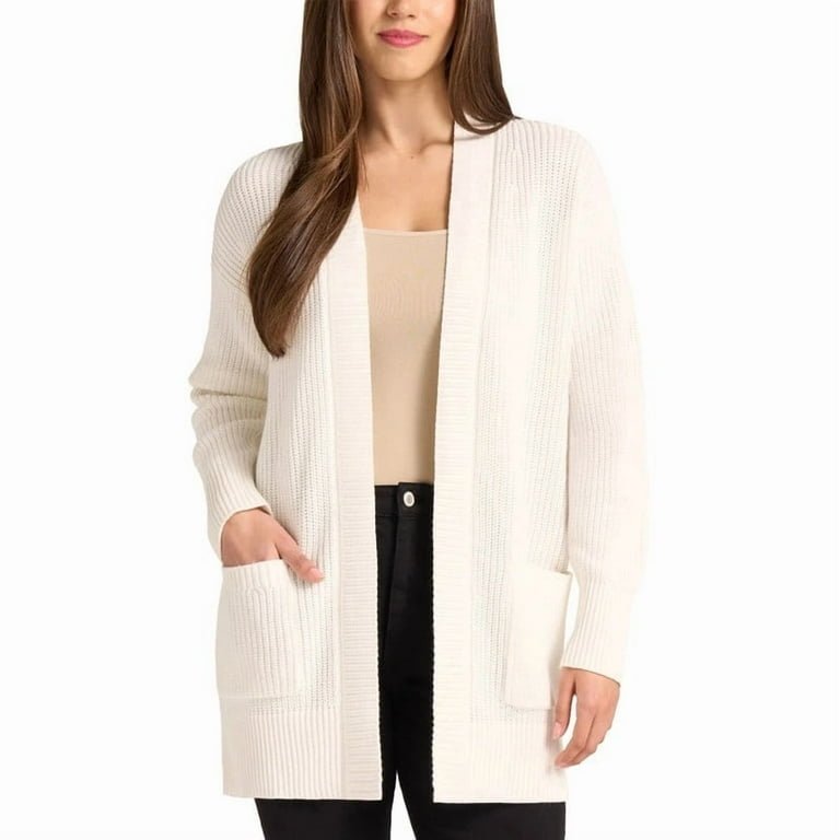 Max and Mia Women’s Open Front Long Sleeve Cardigan Sweater Ivory L