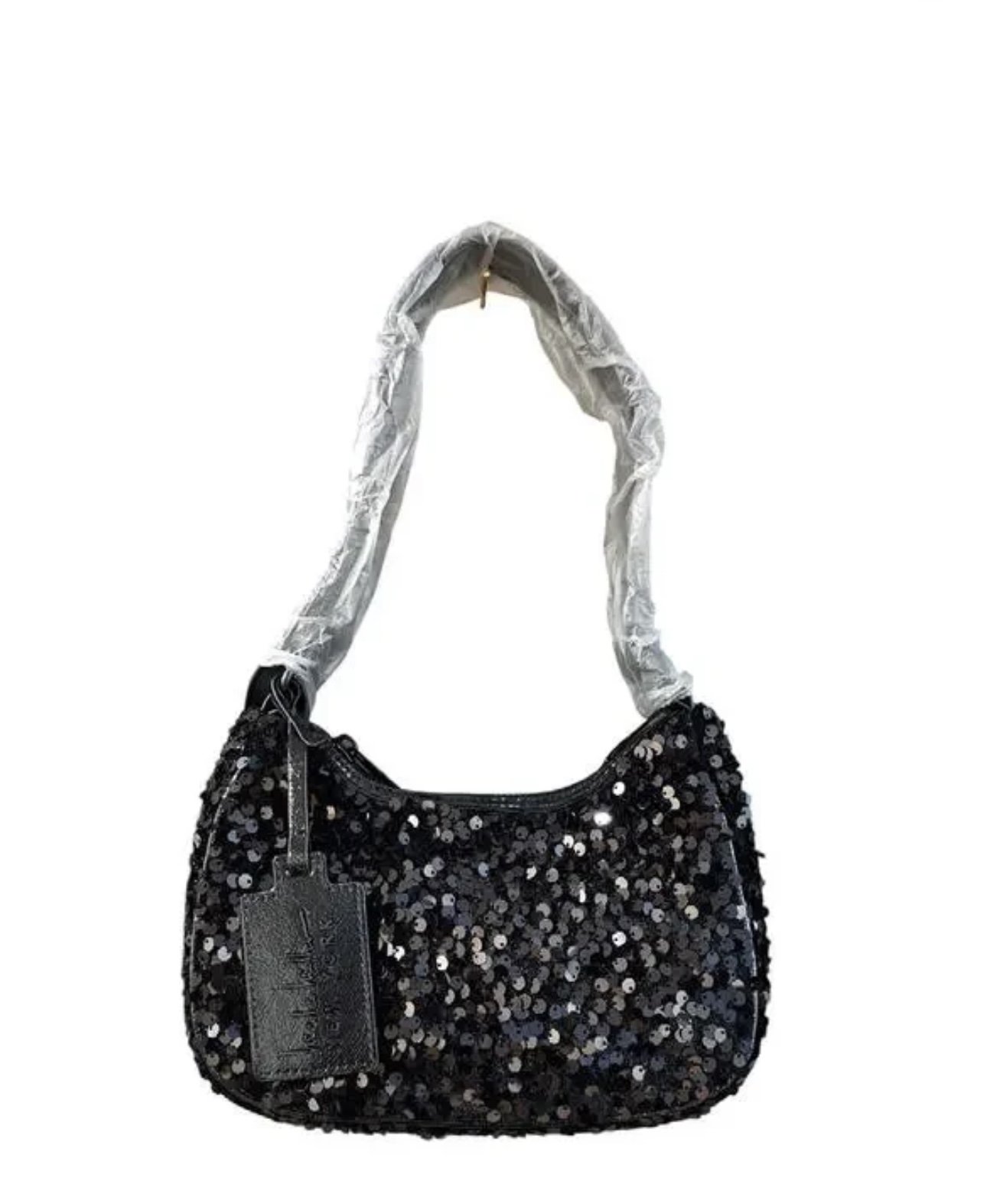 Nicole Miller Black Sequin Shoul-der Bag Purse Formal Dressy Date