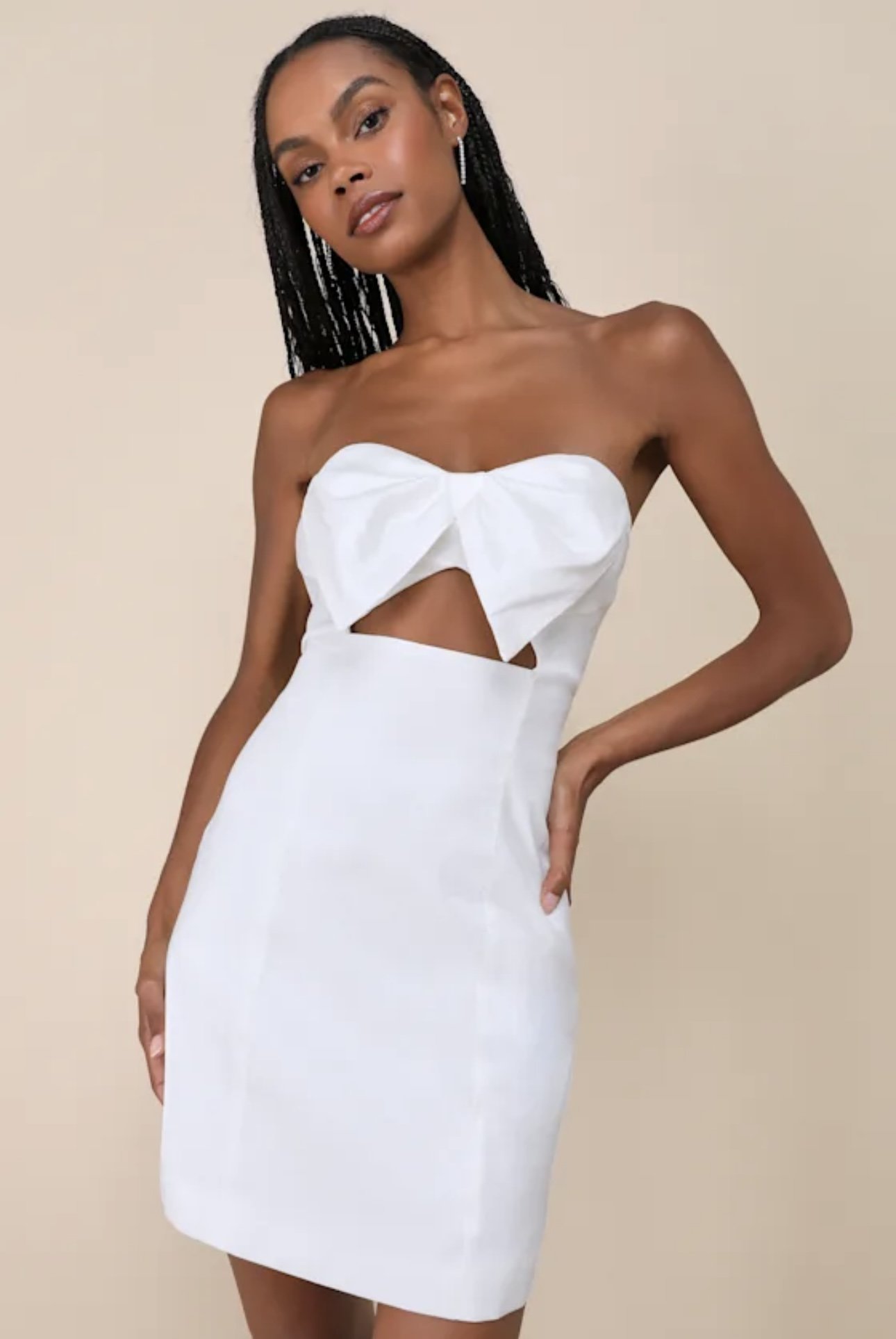 NWOT Lulus Especially Perfect White Taffeta Bow Cutout Strapless Mini Dress S