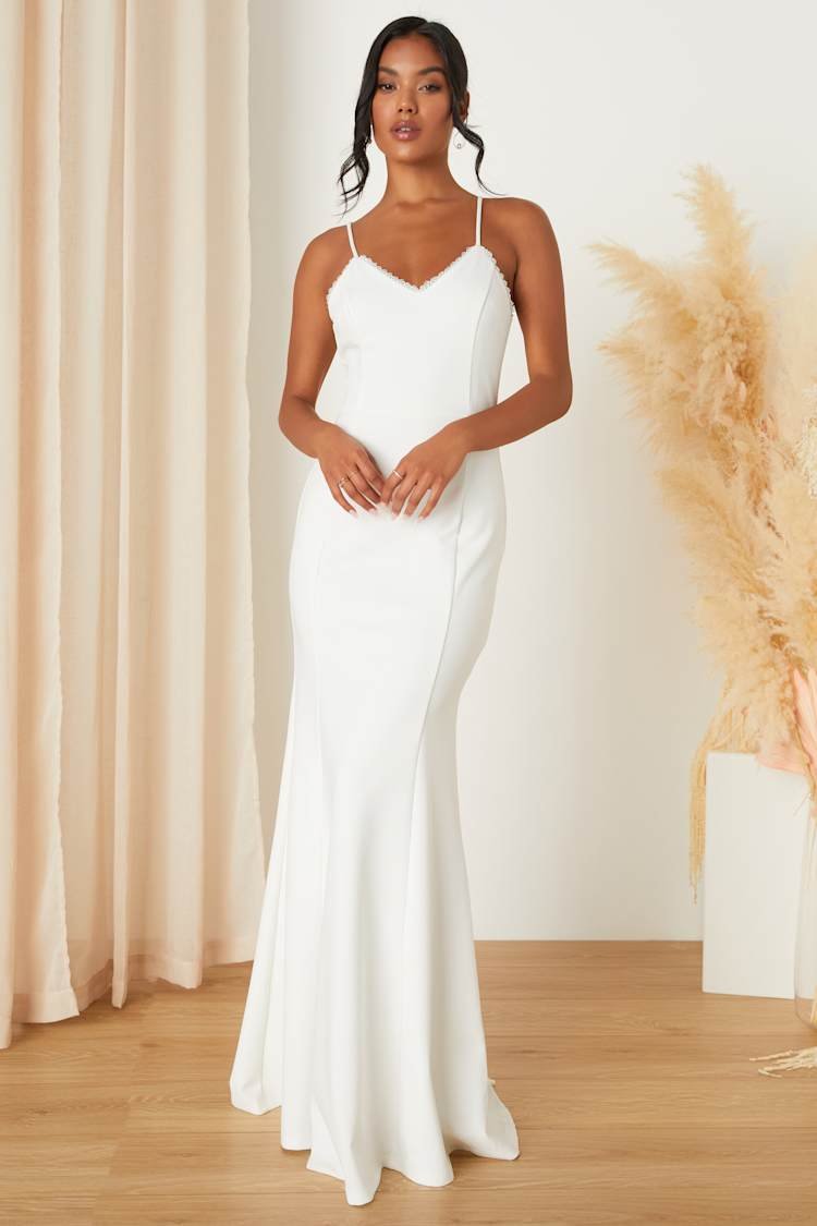 NWOT Lulus Taliana White Lace Button Back Maxi Dress M