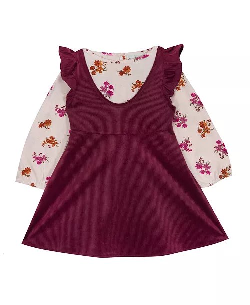 Rare Editions Baby Girls Top and Corduroy Jumper, 2 Piece Set – 6-9 Mo Wine