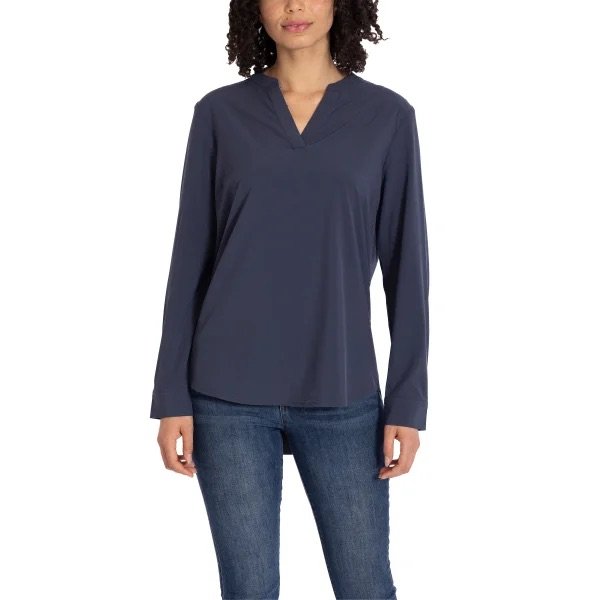 Rev3 Women’s Blouse V-Neck Lightweight Long Sleeve Tunic Blue M