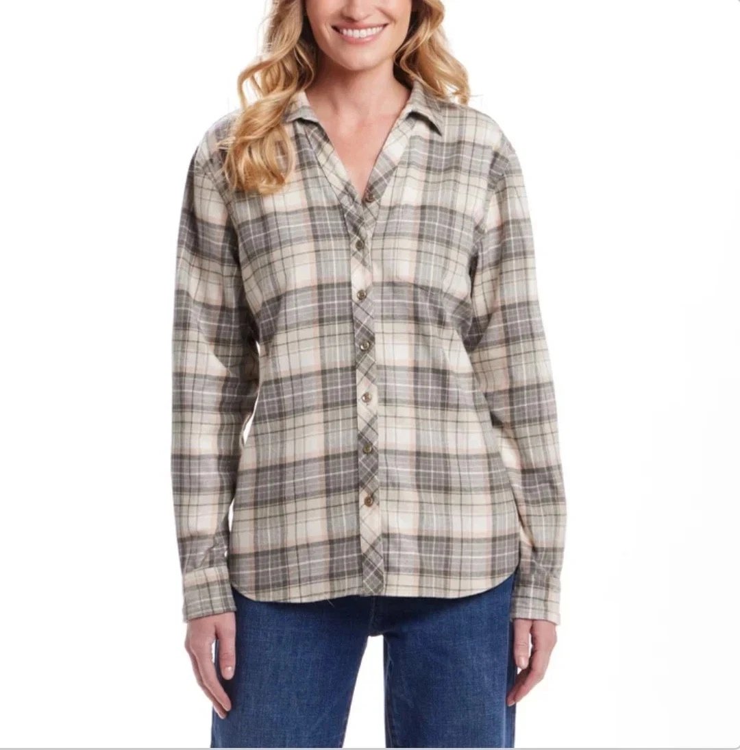Weatherproof Classic-Fit Long-Sleeve Lightweight Plaid Flannel Green Small