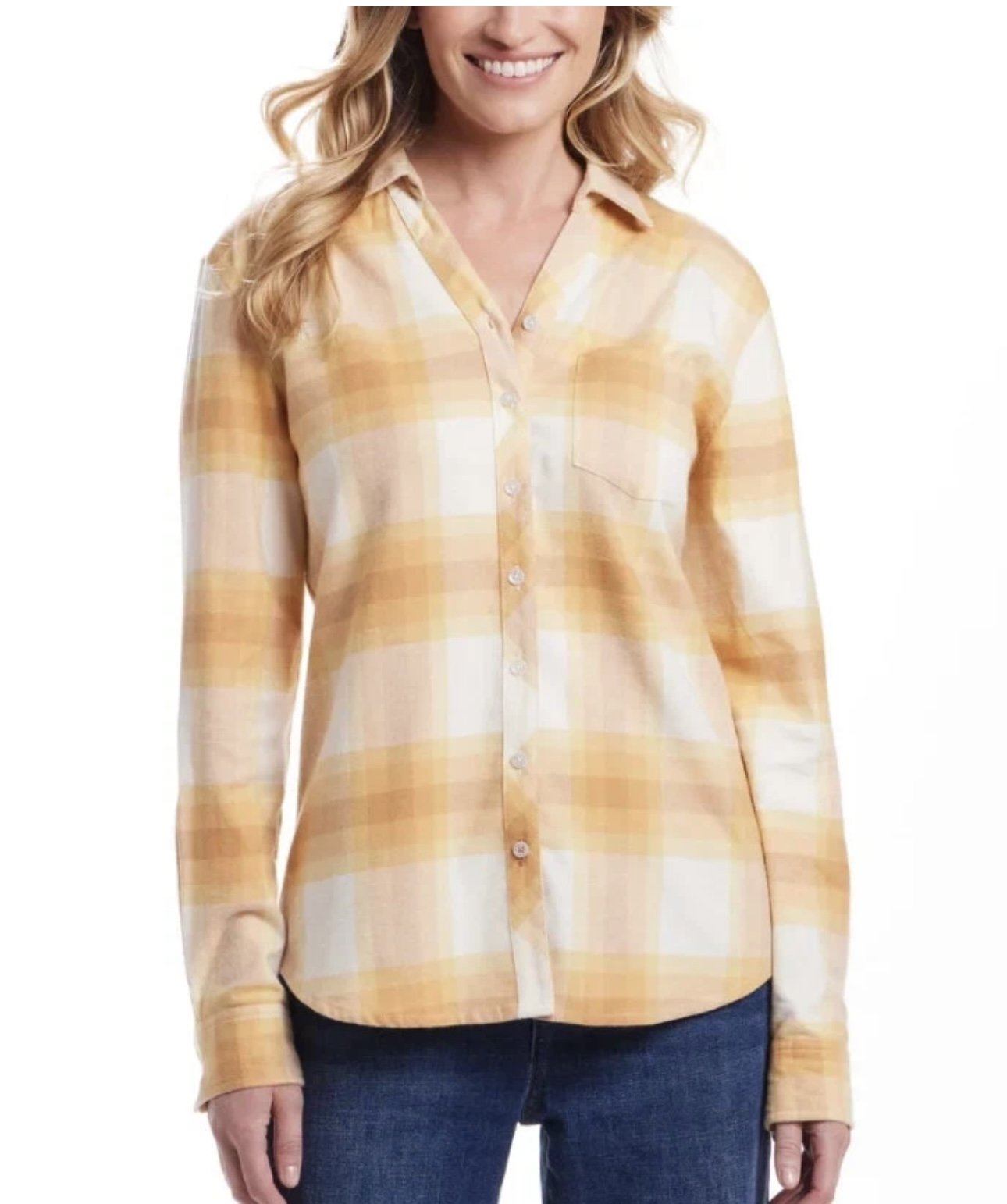 Weatherproof Women’s Plaid Shirt – Yellow and White Small