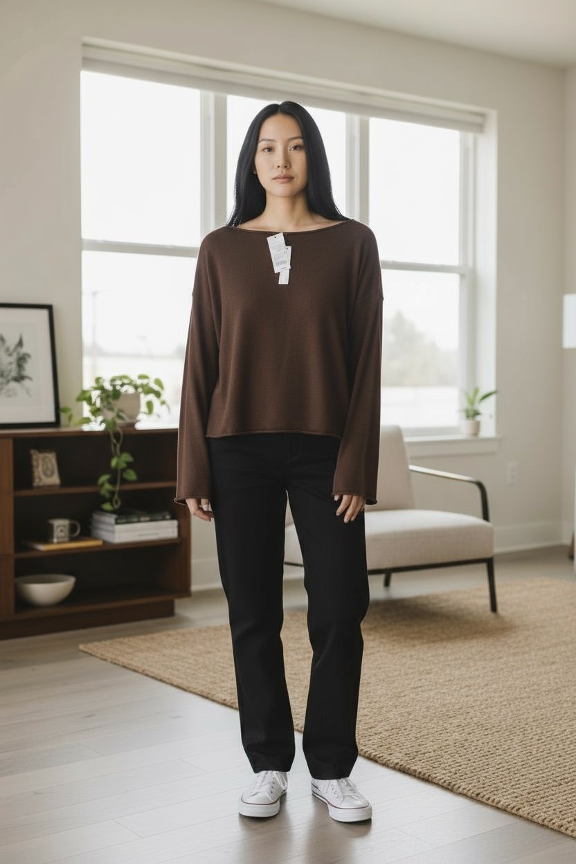 Wild Fable Dark Brown Boat Neck Knit Top XL