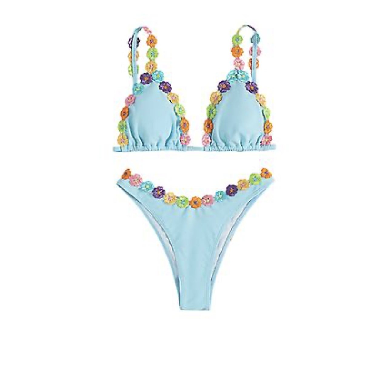 Women’s Island Goddess Summer Crochet Swimwear Bikini Light Blue Multi, M