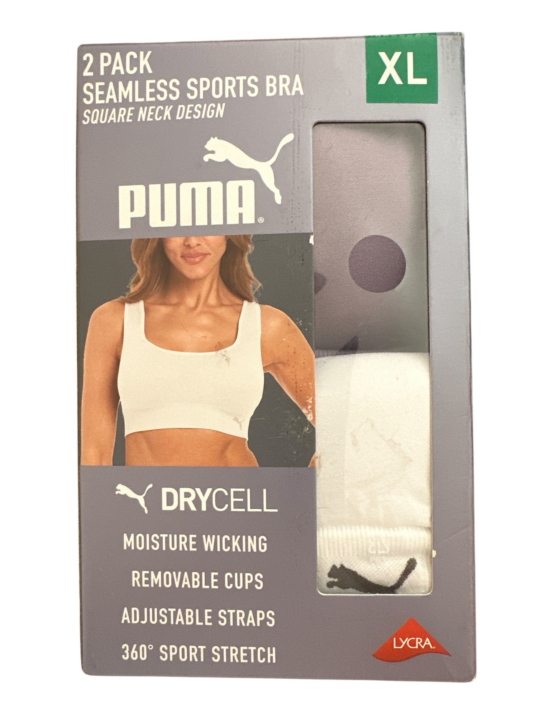 Women’s PUMA 2PK Seamless Sport Bra Size XL 360 Stretch Drycell