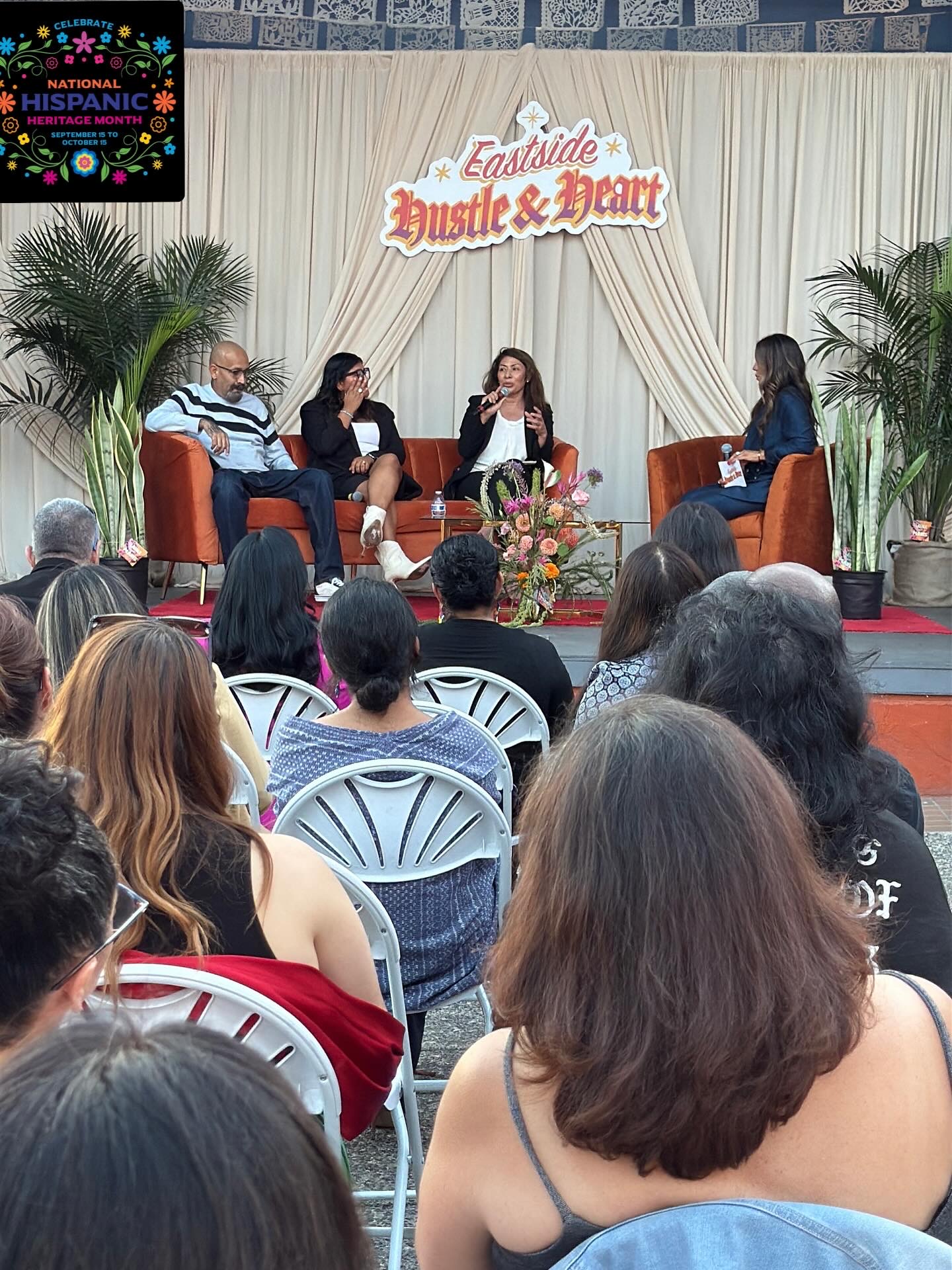 Emiliana Guereca speaking with a community panel at Eastside Hustle and Heart
