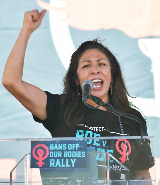 Emiliana Guereca speaking at a reproductive rights rally