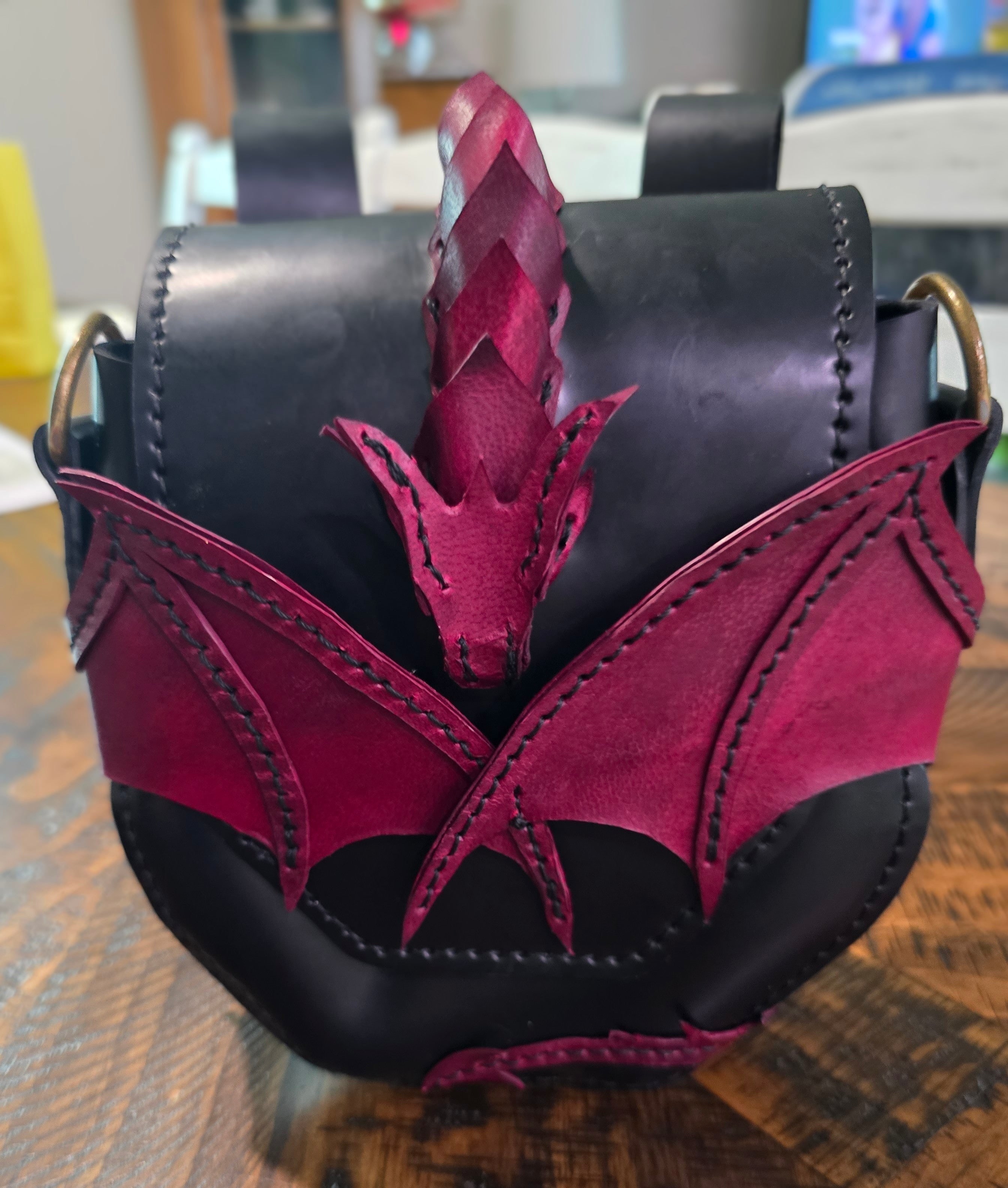 Rear view of the Dragon Hunter Belt Pouch with its braided dragon centerpiece