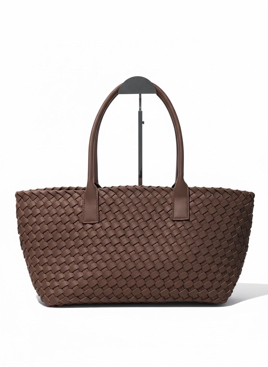 Chocolate brown woven leather tote from Handbag Hannah