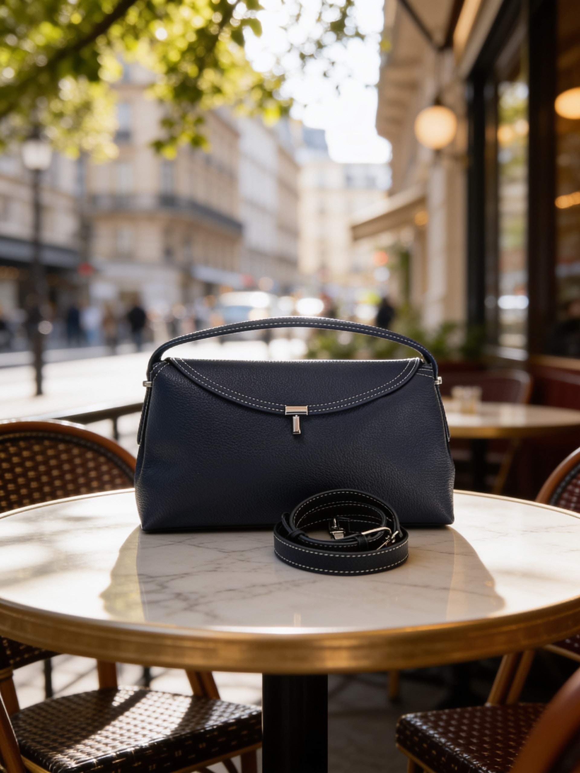 Black leather satchel with silver-toned hardware photographed for Handbag Hannah