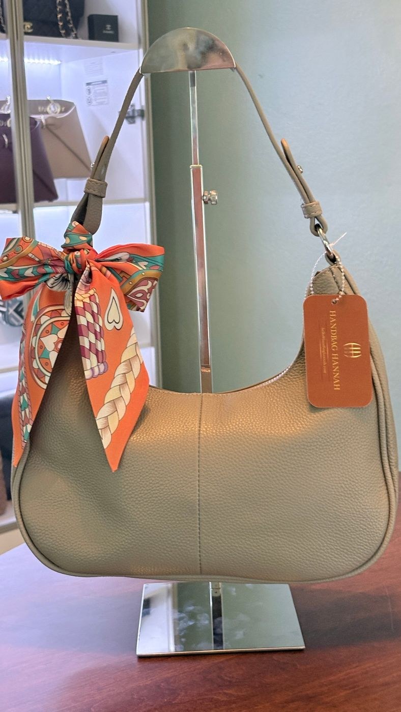 Leather Crescent Hobo Shoulder Bag in Taupe