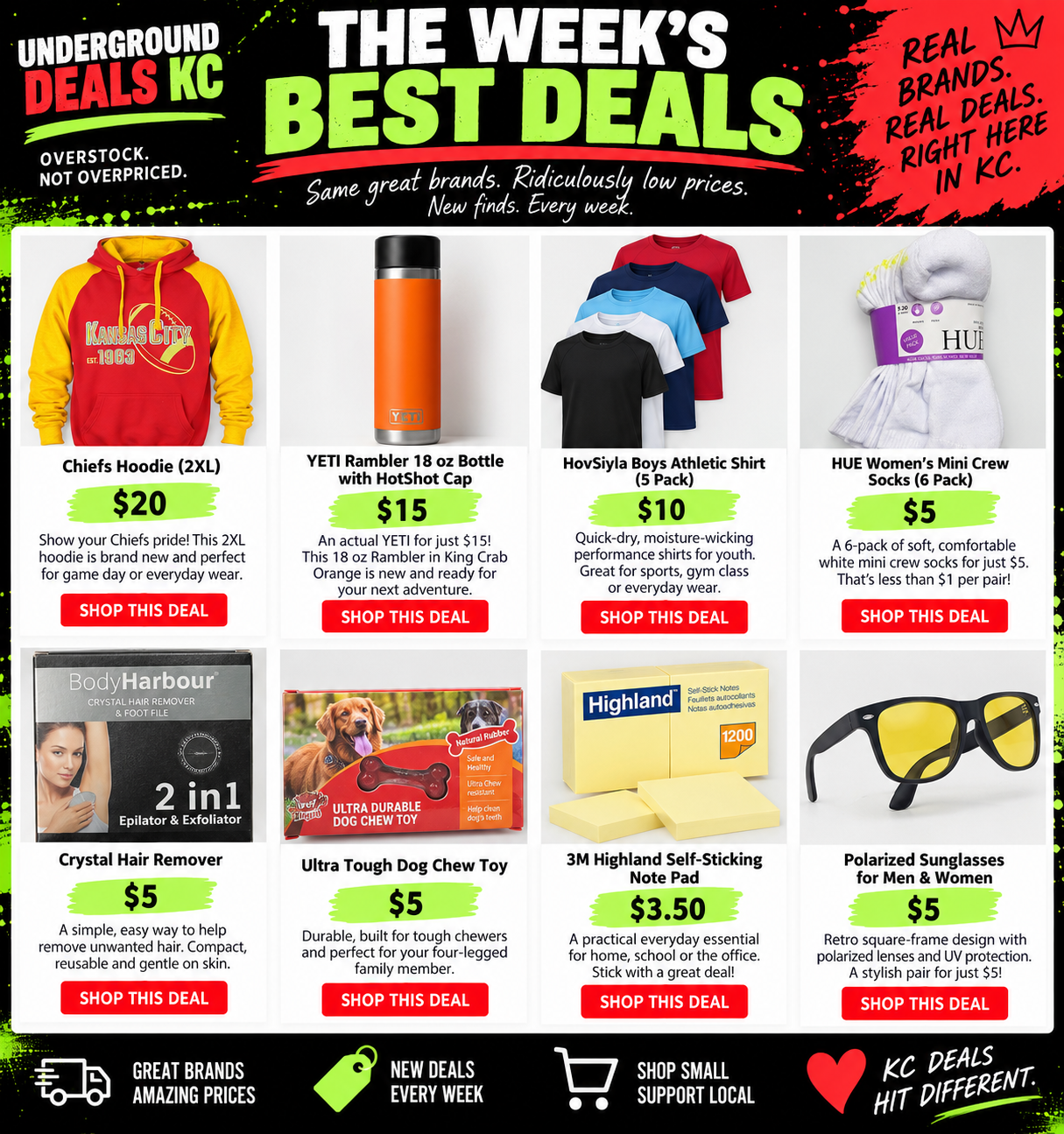 Colorful collection of the week’s featured deals from Underground Deals KC
