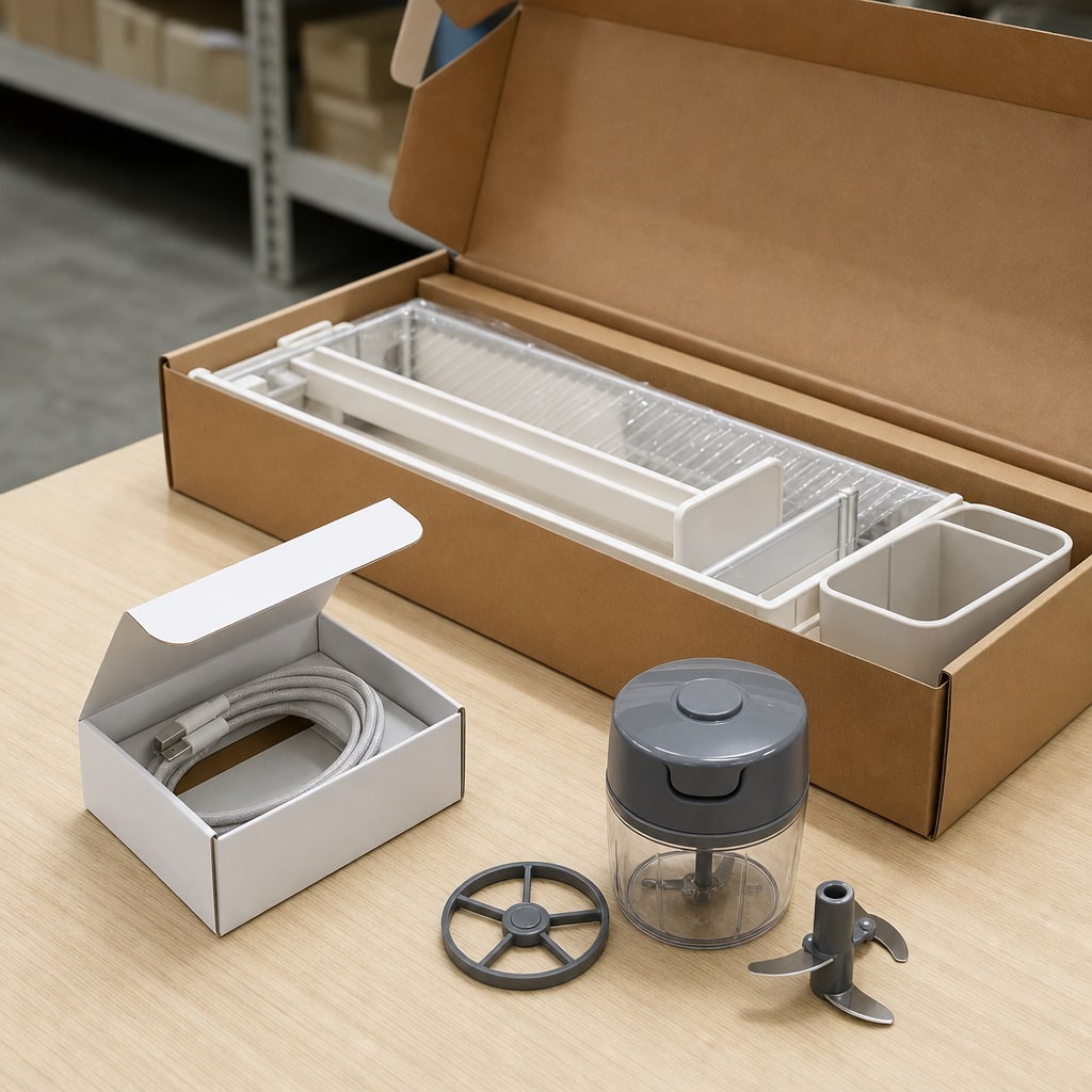 Open organizer kit and generic cable inspected before purchase