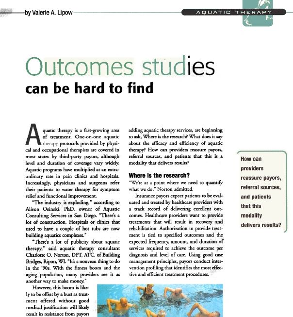 Trade-magazine article on aquatic exercise therapy outcome studies.