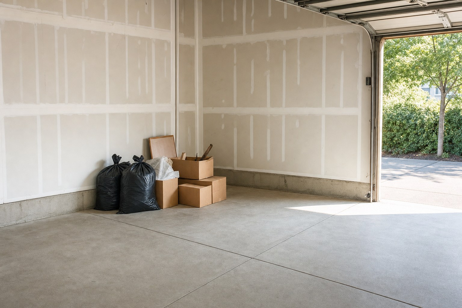 Rental garage with a small, organized group of items ready for removal