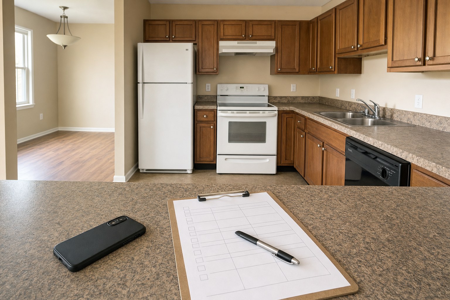 Vacant rental kitchen prepared for a detailed move-out inspection