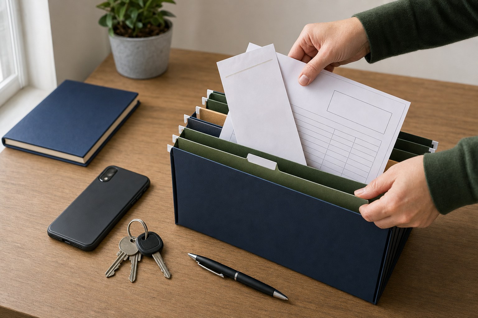 Rental expense documents being filed beside property keys