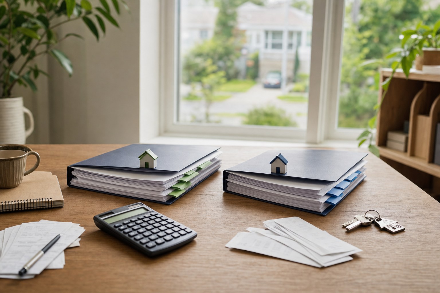 Separate folders used to review finances for two rental properties