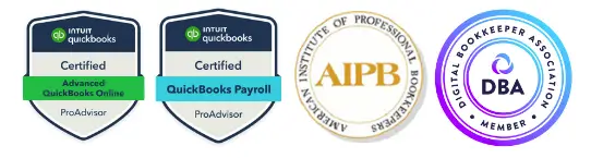 QuickBooks Online ProAdvisor, American Institute of Professional Bookkeepers, and Digital Bookkeepers Association credentials