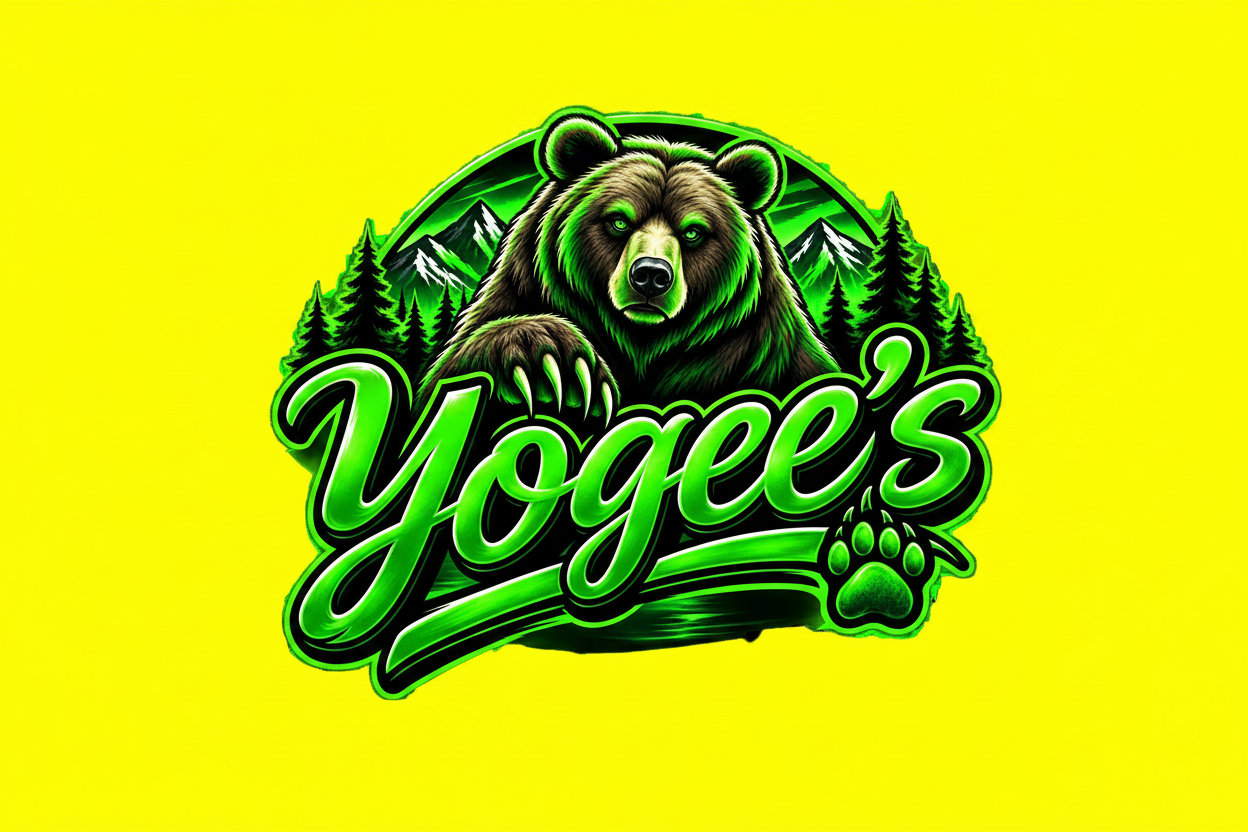 Yogee's bear and mountain logo