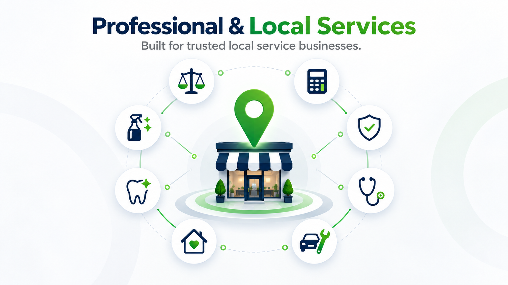 Professional and local service businesses connected around a local storefront