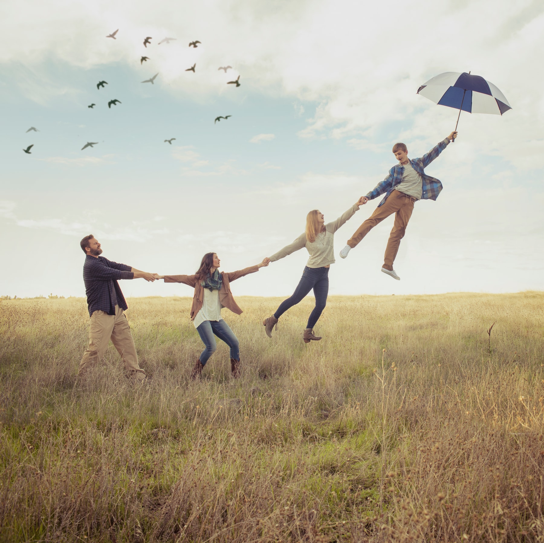 Hunter Hampton with his family in a field