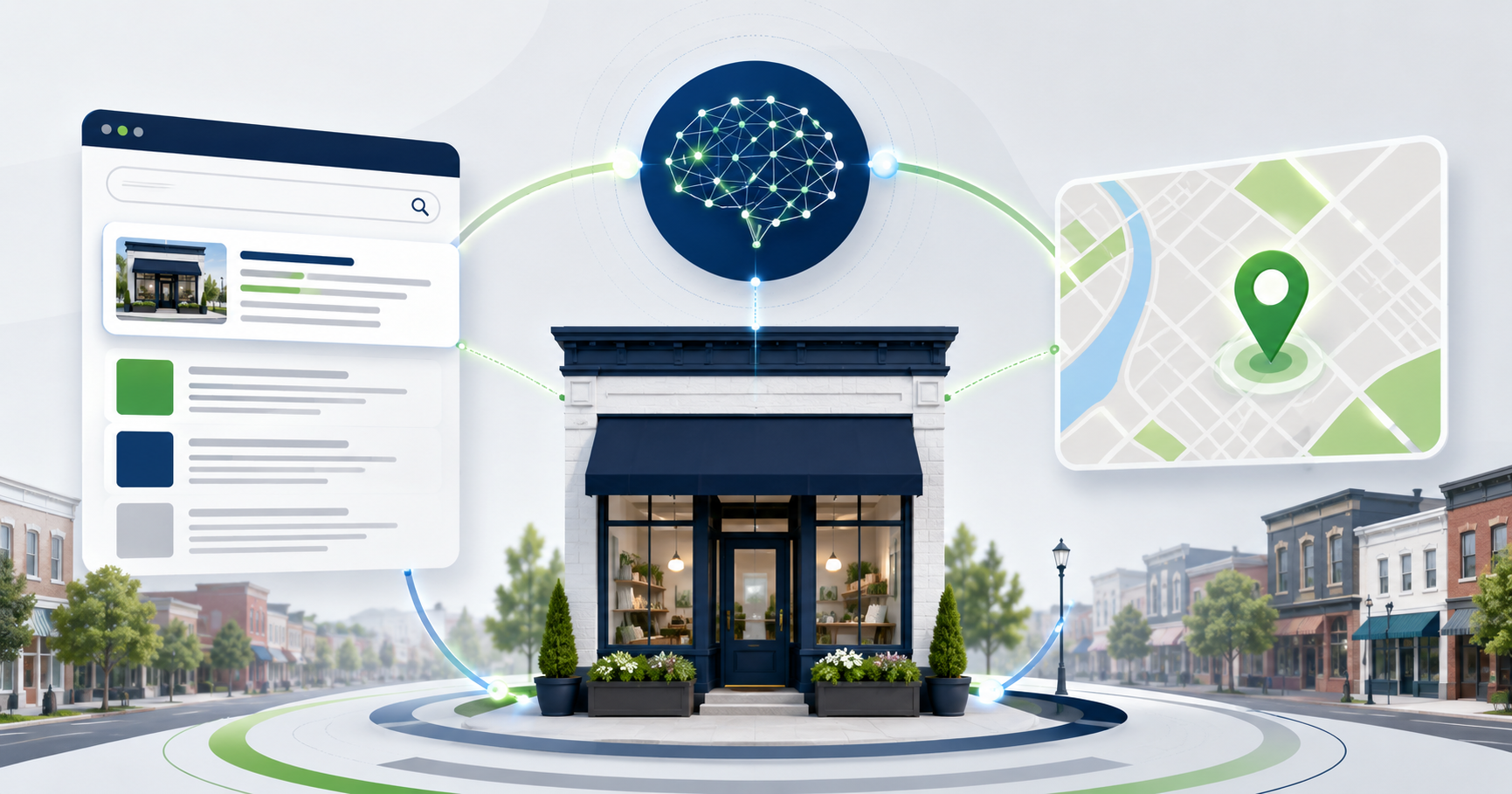 Illustration of connected local visibility signals for a service business