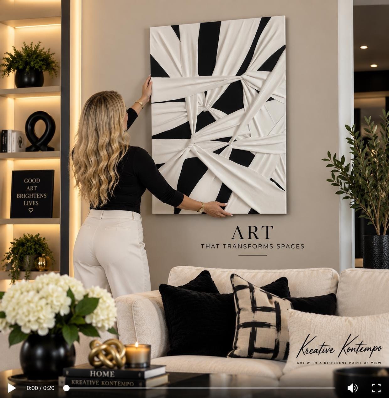 3D Textured Black & White Abstract Canvas | Modern Minimalist Wall Art. (36x24) Additional sizes available view 2