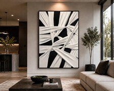 3D Textured Black & White Abstract Canvas | Modern Minimalist Wall Art. (36x24) Additional sizes available