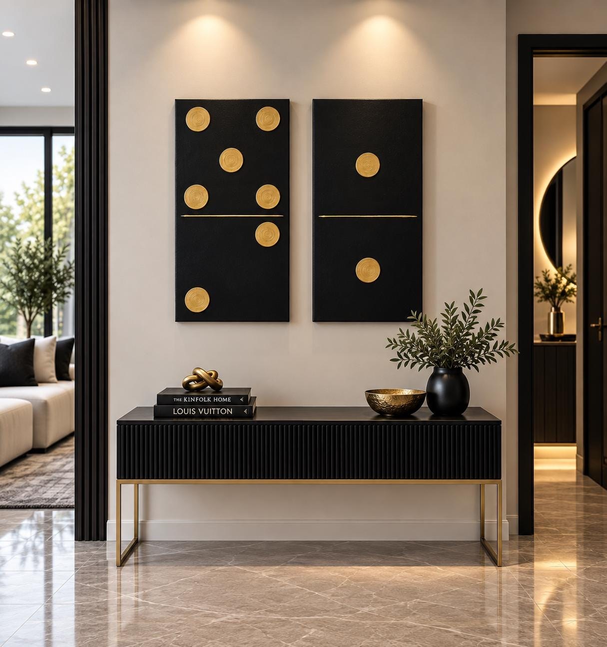 Black & Gold Domino Wall Art | Modern Game Room Decor. Two-Panel Set. (10 x 20) Additional sizes available view 2