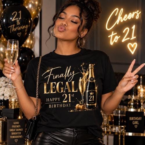 Finally Legal 21st Birthday T-Shirt | Champagne Bottle Design view 1