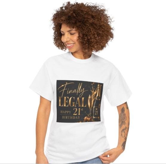 Finally Legal 21st Birthday T-Shirt | Champagne Bottle Design view 2