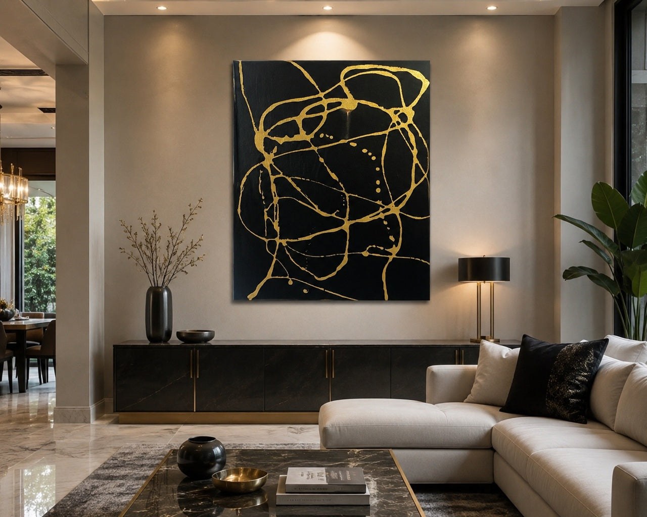 Gilded Connections black and gold handmade abstract wall art