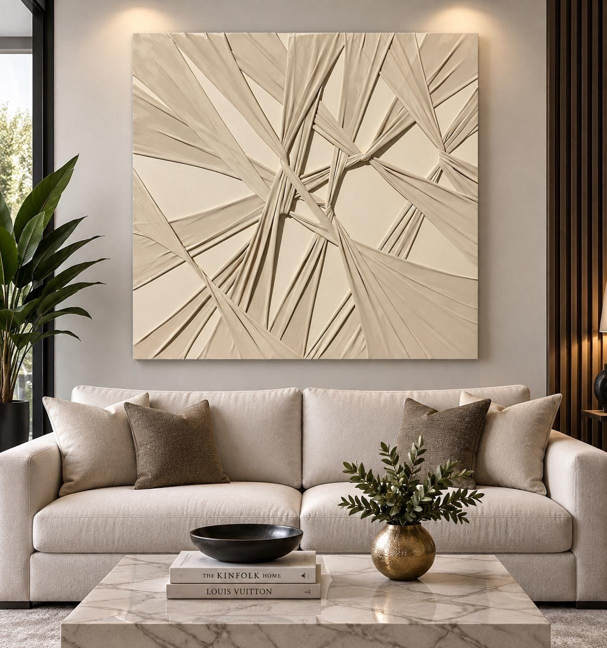 Handmade Textured Abstract Canvas Art | Cream With Frame included, Modern Organic Decor. (30x30) Additional sizes available view 2