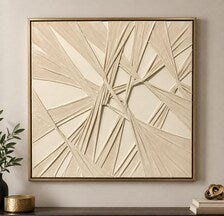 Handmade Textured Abstract Canvas Art | Cream With Frame included, Modern Organic Decor. (30x30) Additional sizes available