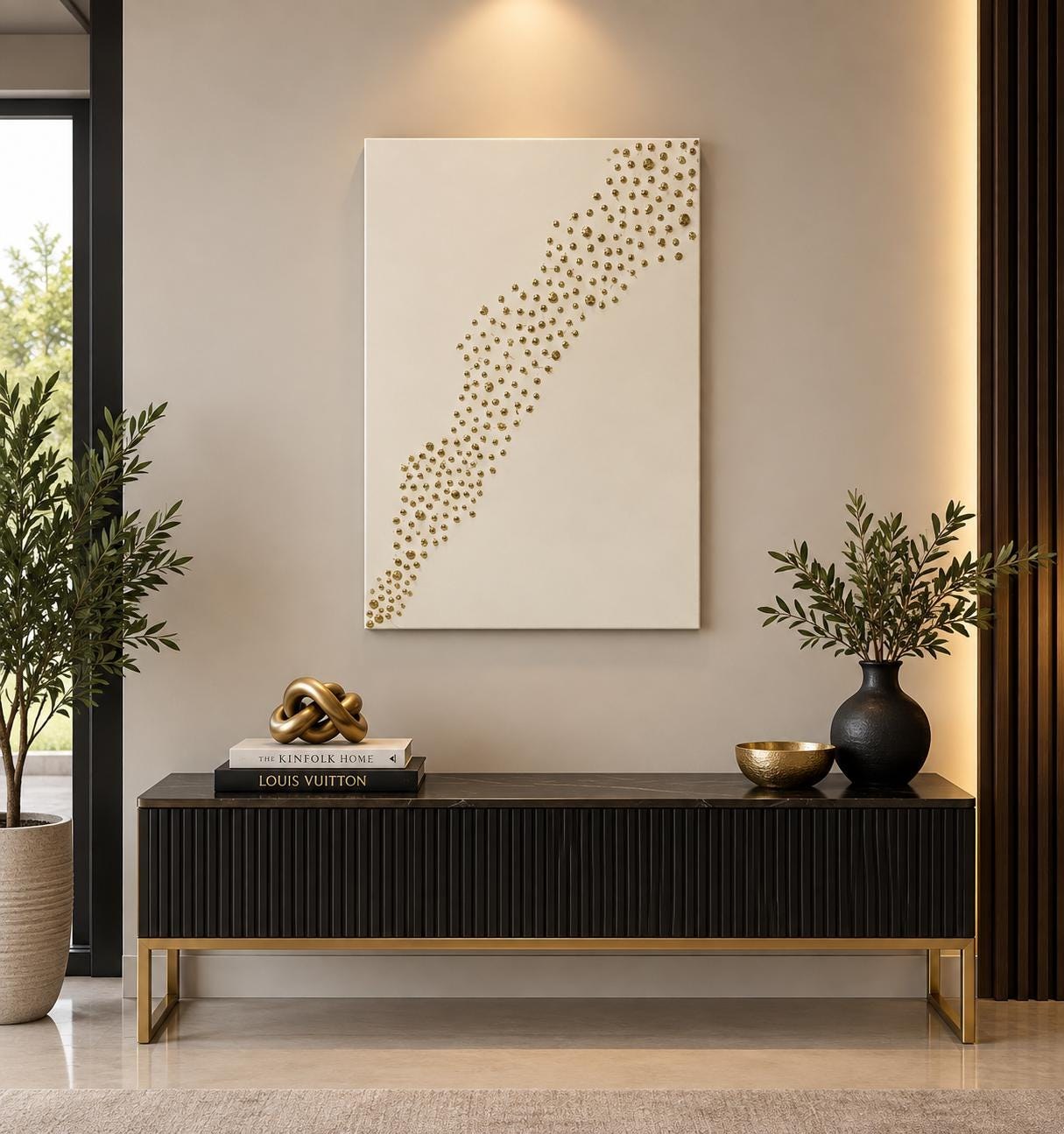 Handmade White & Gold Abstract Canvas Art | Textured Minimalist Wall Decor with floating frame. Additional sizes available view 3