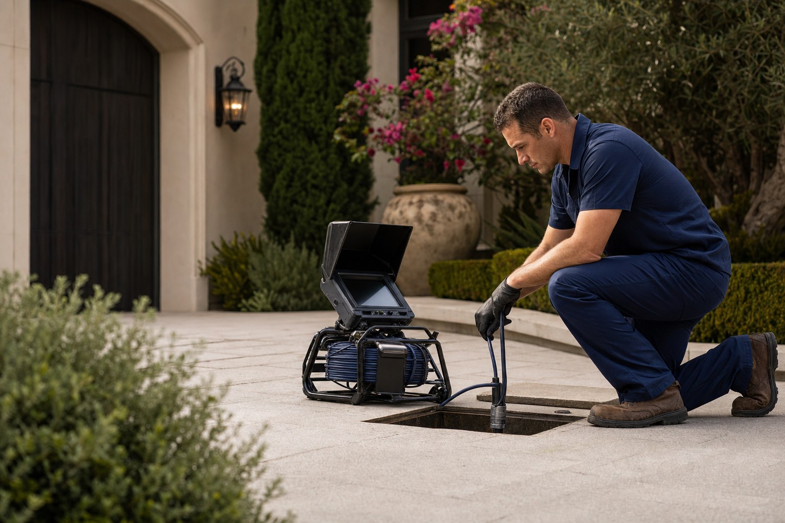 Sewer rehabilitation equipment at a property