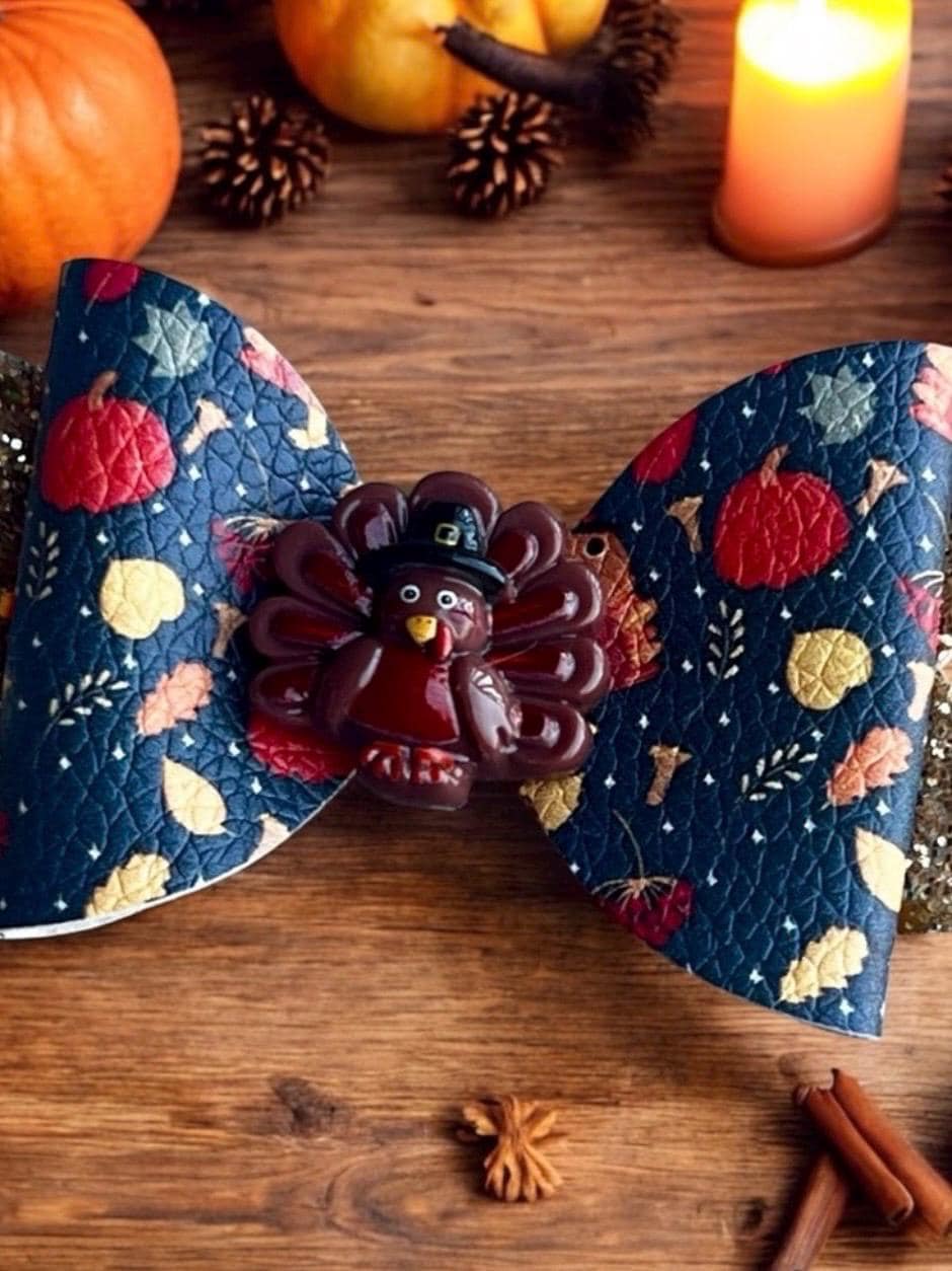 4” Thanksgiving Turkey Hair Bow Clip, view 2