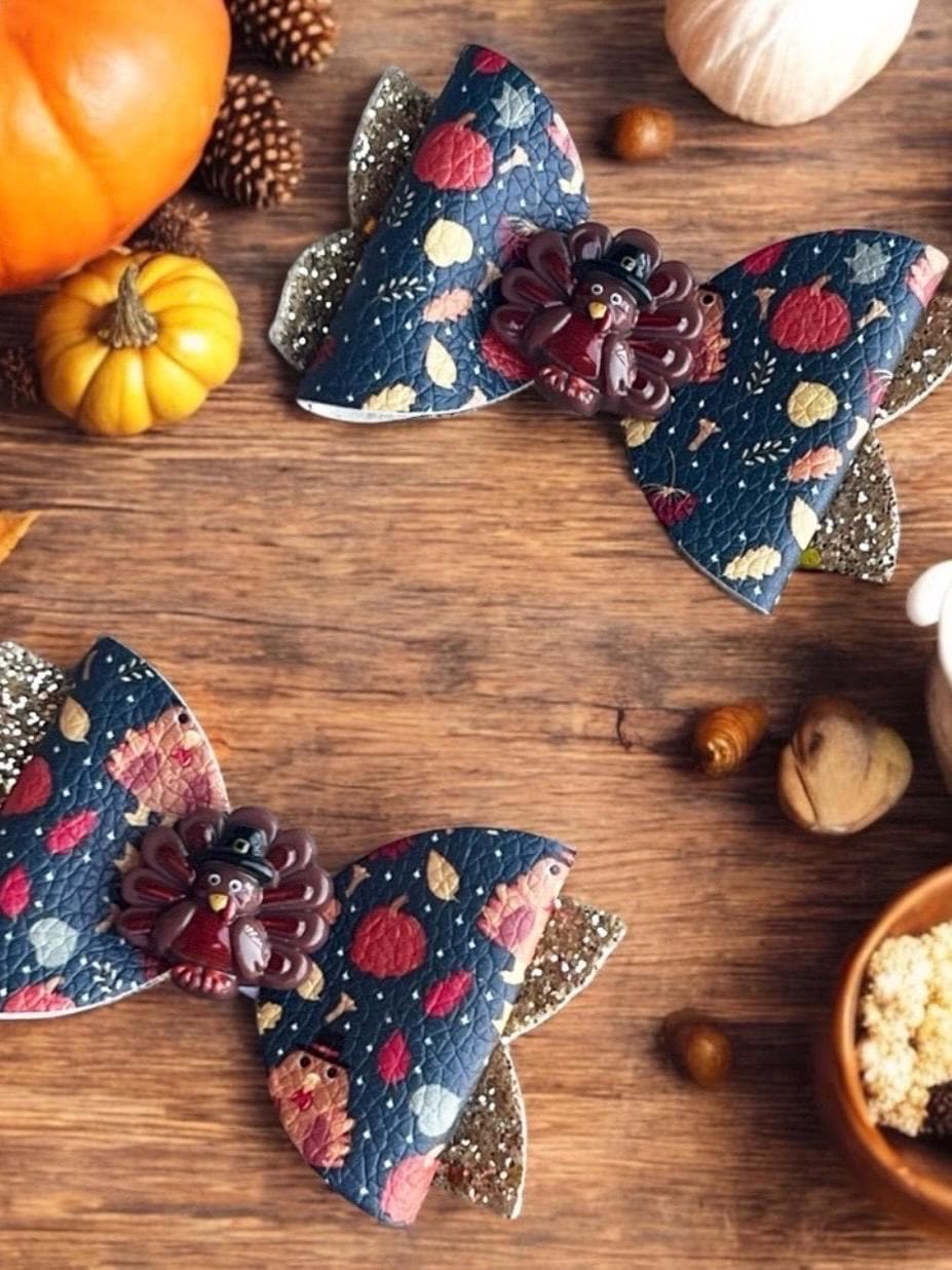 4” Thanksgiving Turkey Hair Bow Clip, view 3
