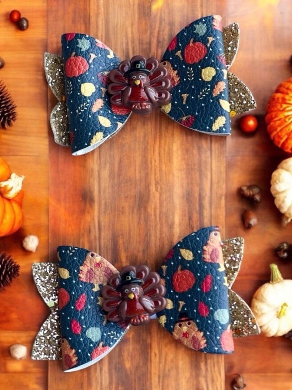 4” Thanksgiving Turkey Hair Bow Clip, view 5