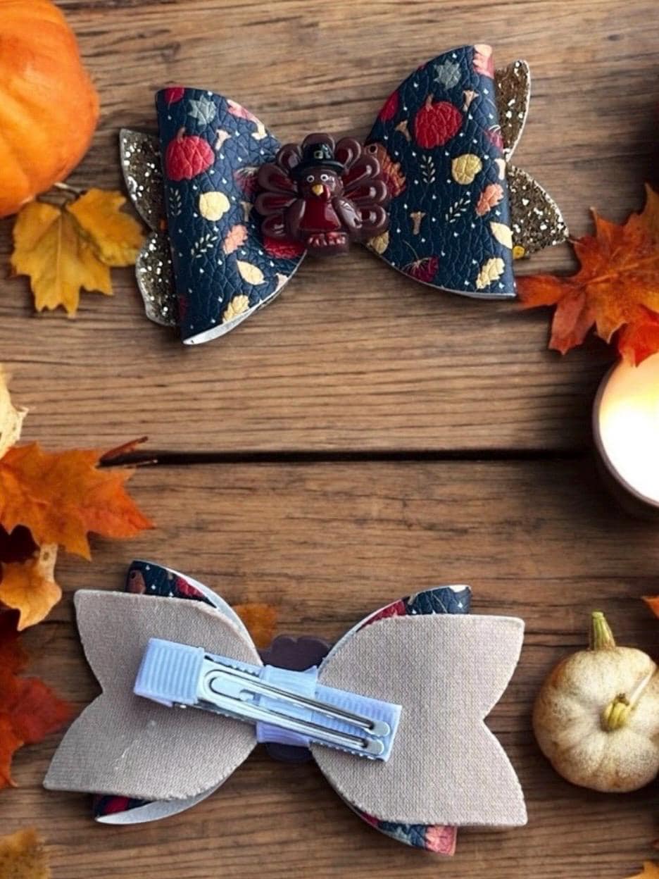 4” Thanksgiving Turkey Hair Bow Clip, view 6