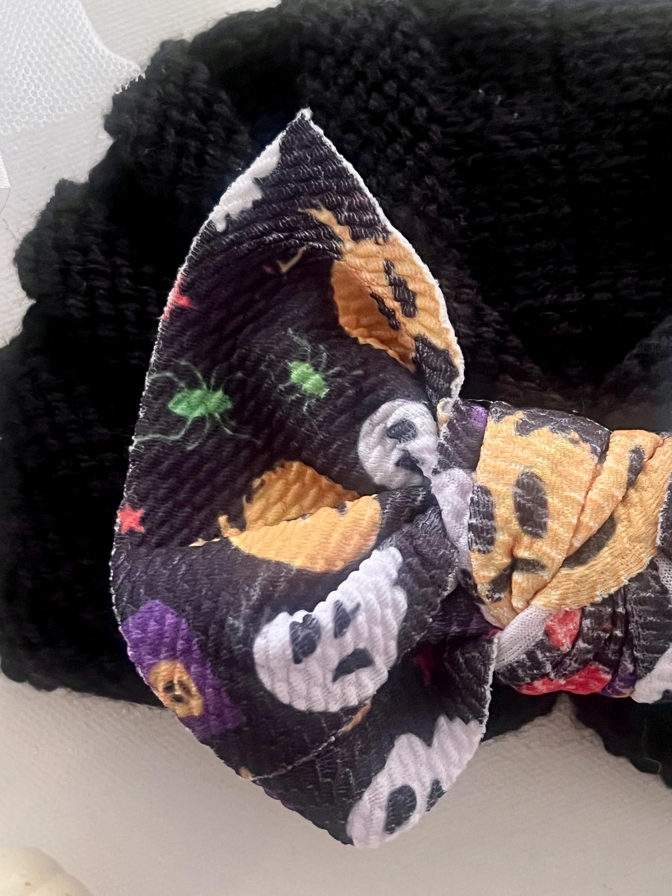 Baby Fall Halloween pumpkin and ghost knitted hair bow beanie, view 14