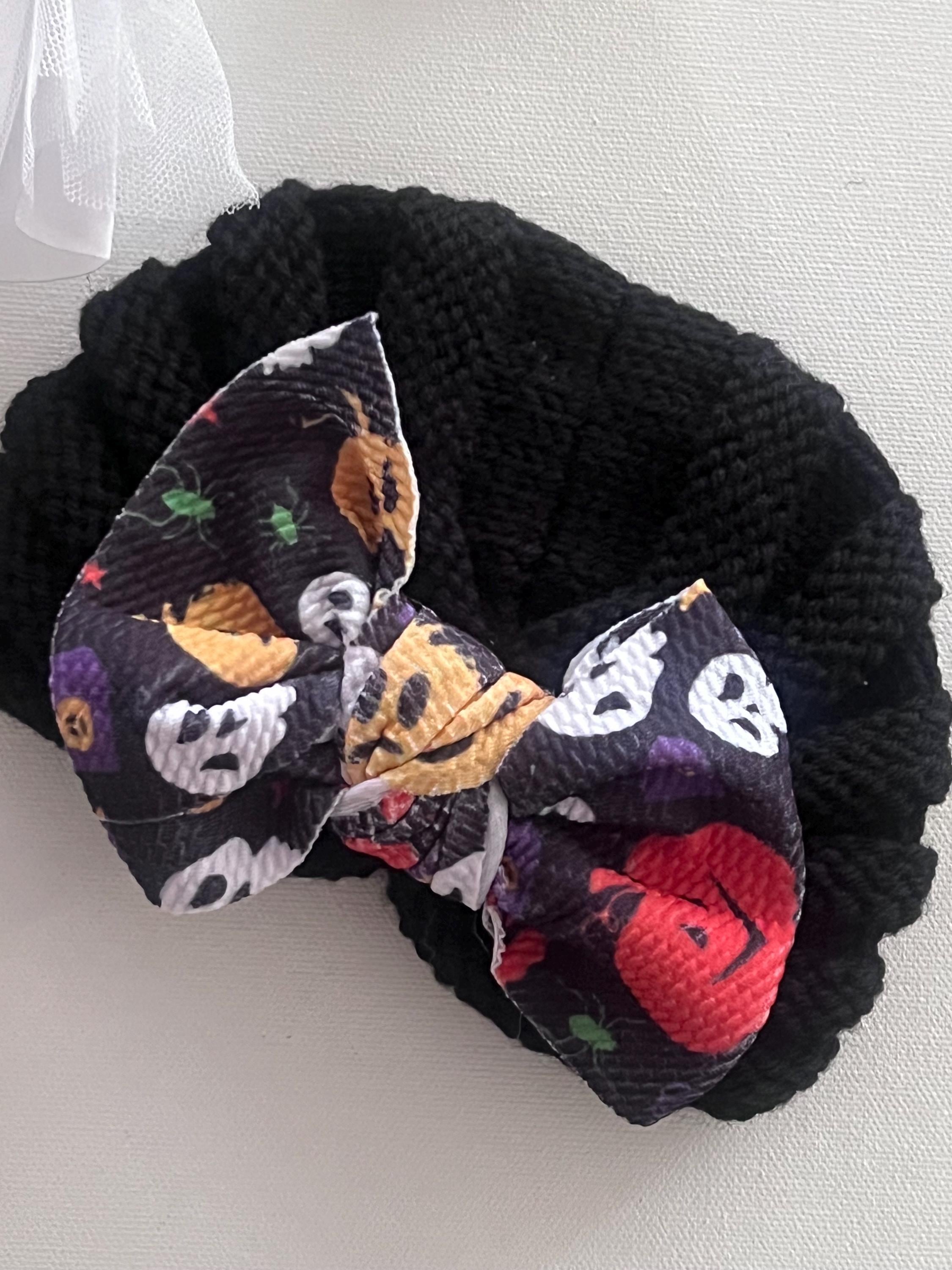 Baby Fall Halloween pumpkin and ghost knitted hair bow beanie, view 8
