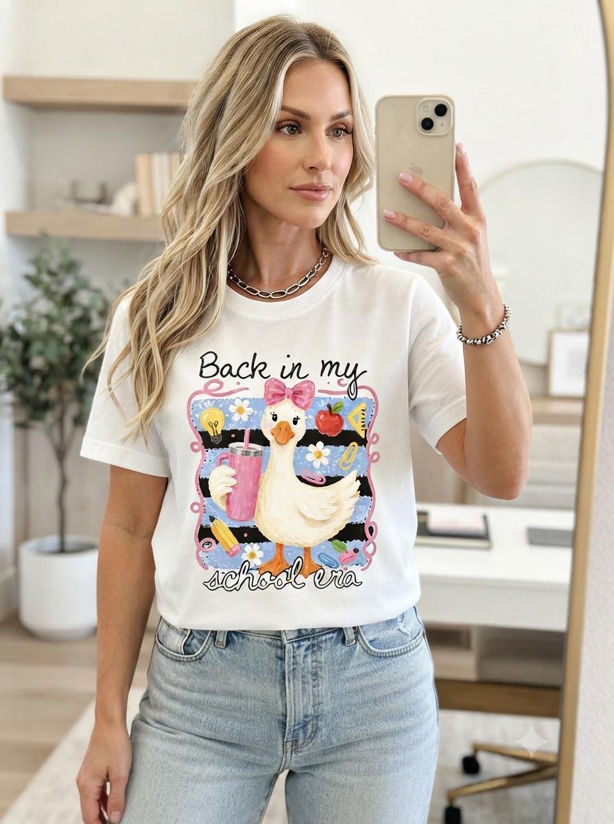 Back in My School Era Graphic Tee White Short Sleeve Cotton Top Teacher Student
